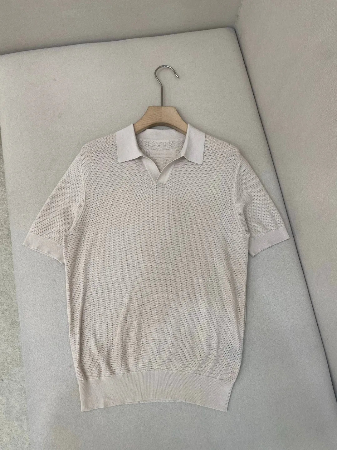 Italian old money style luxury high version 25 summer pure cotton hollow collar short sleeved polo shirt