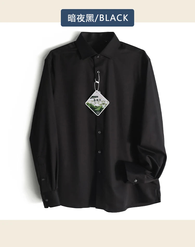 ZZ series 2025 early spring men's light luxury high-end mulberry silk modal blended business casual long-sleeved shirt 9834