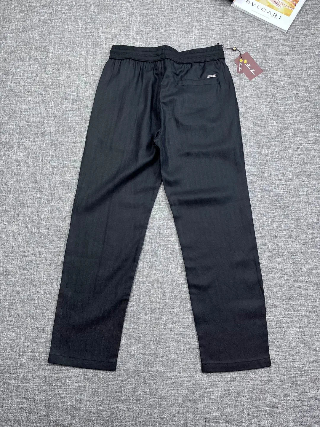 Italian old money style European and American light luxury linen Tencel elastic waist tether straight casual pants