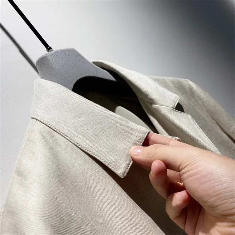 Classic old money style, high-end skin-friendly texture, breathable lapel linen tooling jacket