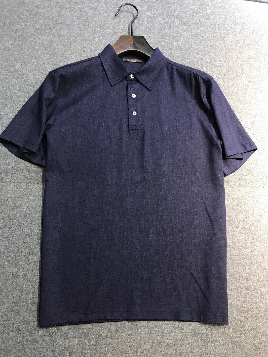LP old money style high-quality summer collar short business casual linen polo shirt