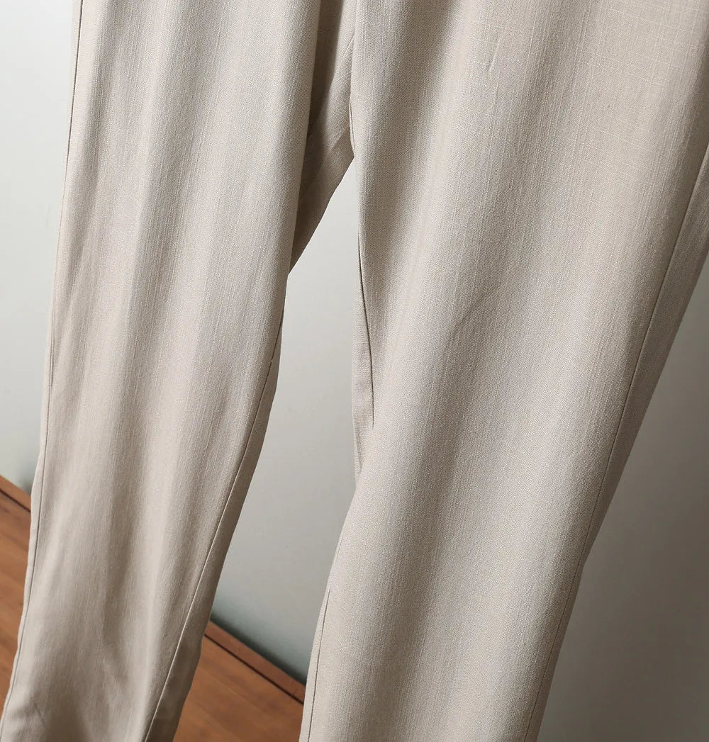 Italian BC vintage style minimalist 25 summer small straight fit business casual linen trousers