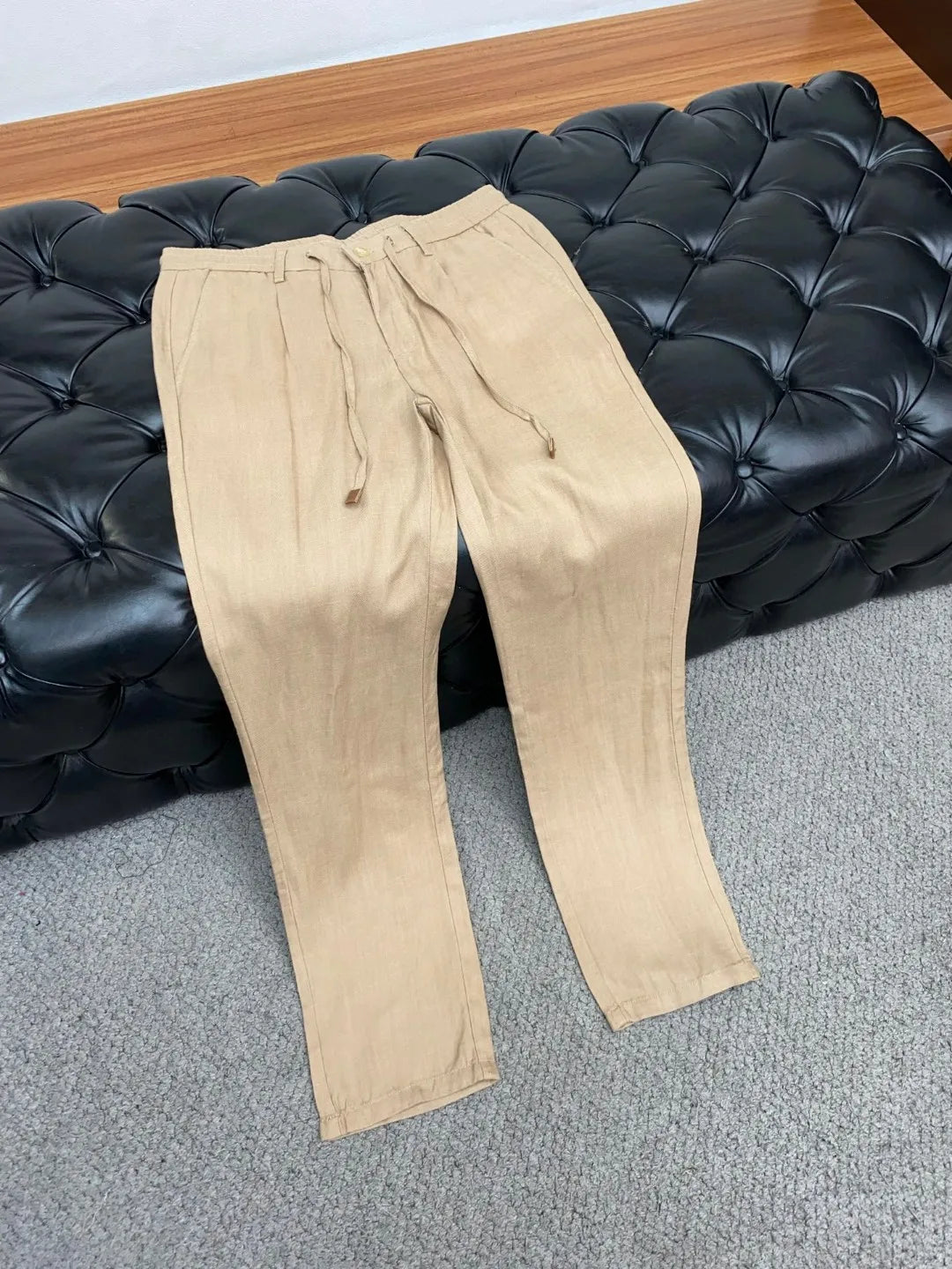 Italian LP old money style business minimalist elastic waist small straight tube linen casual pants