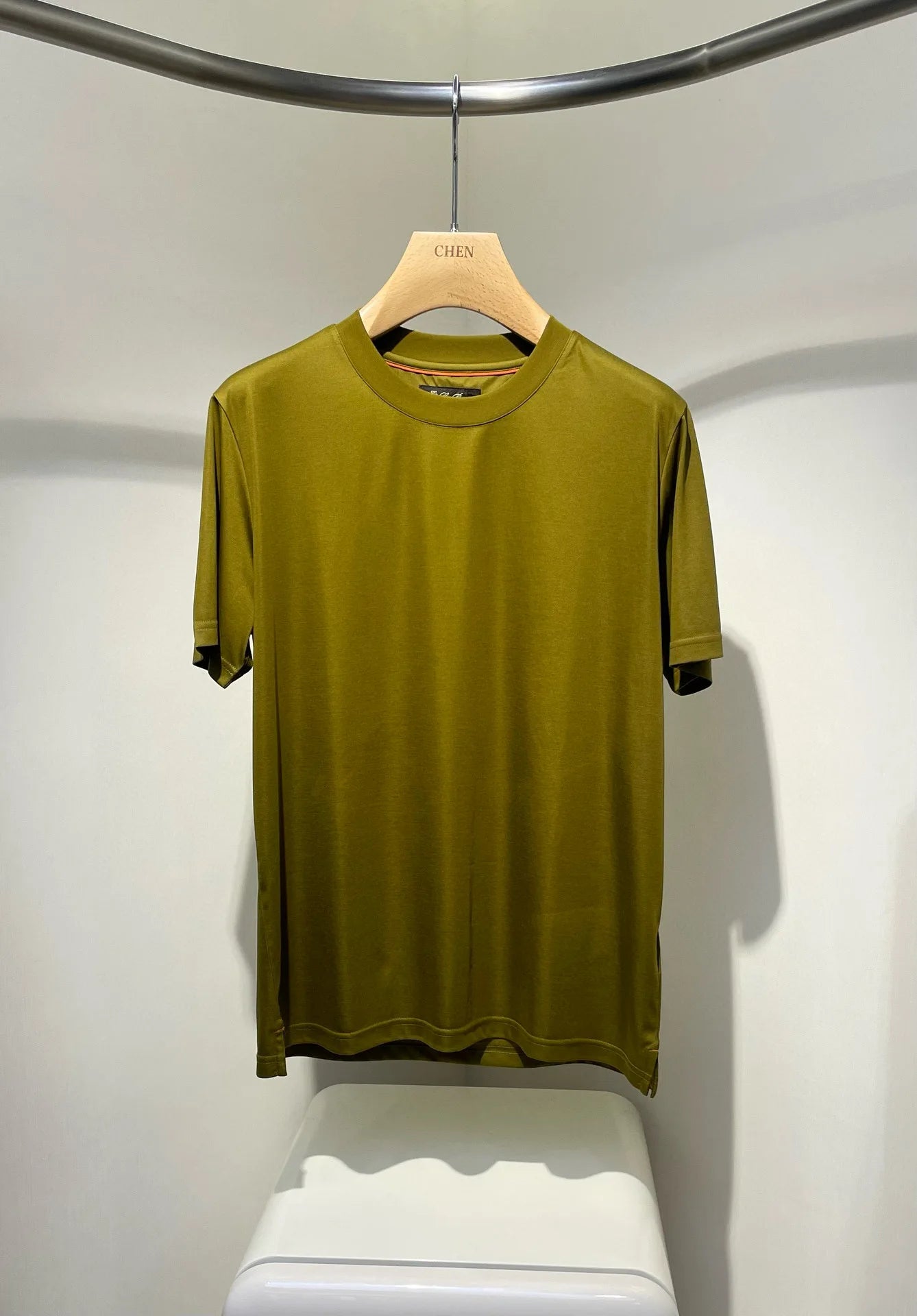 Italian LP Men's Clothing 25 Summer New Acetate Silk Cotton Breathable Solid Color Fashion Casual Short Sleeve T-Shirt