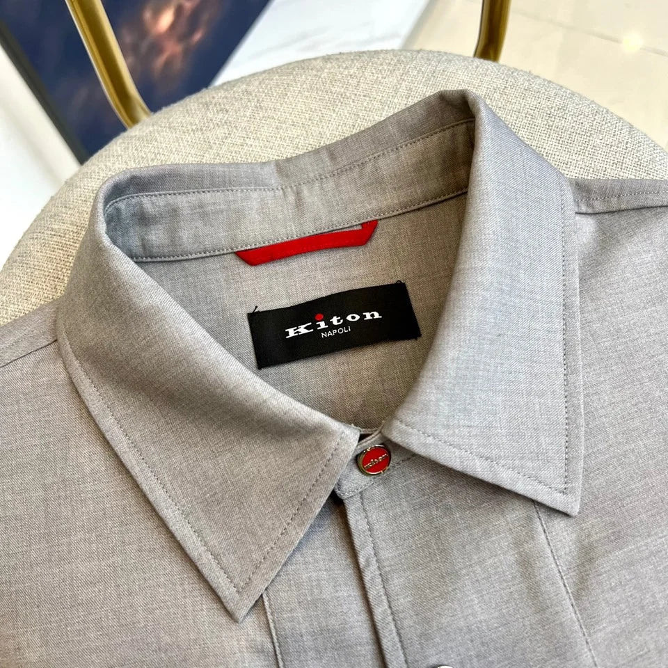 2025 summer new kiton men's lapel short-sleeved shirt simple fashion casual pants shirt set