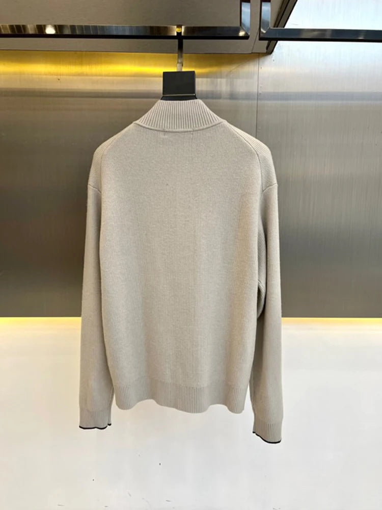 Italy BC new cashmere fabric contrasting zipper stand up collar fashionable casual men's knitted jacket