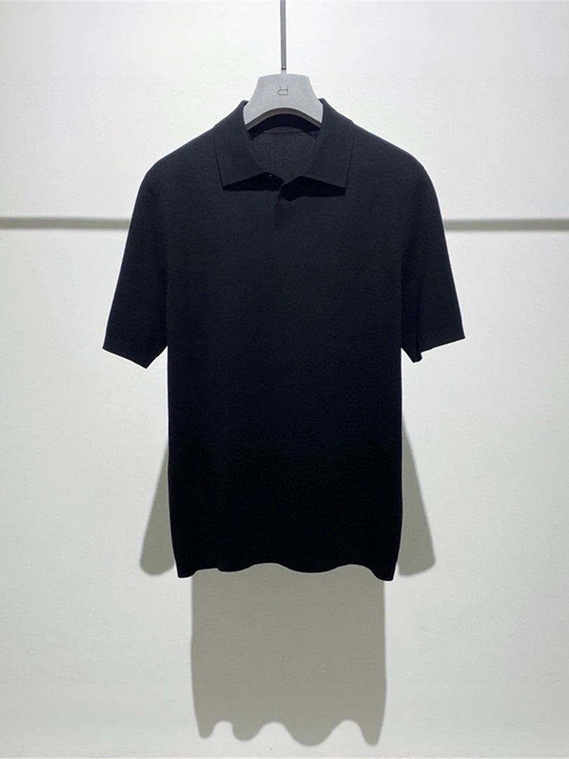 Toning premium spring and summer business, super soft cotton yarn, casual knitted polo shirt, short-sleeved polo shirt