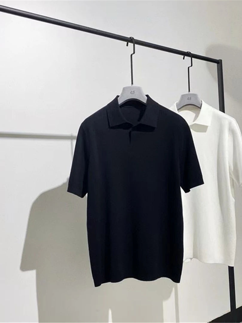 Toning premium spring and summer business, super soft cotton yarn, casual knitted polo shirt, short-sleeved polo shirt