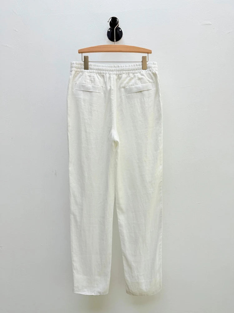 High quality, old money style 100% linen, elastic waist fashion loose straight linen casual trousers