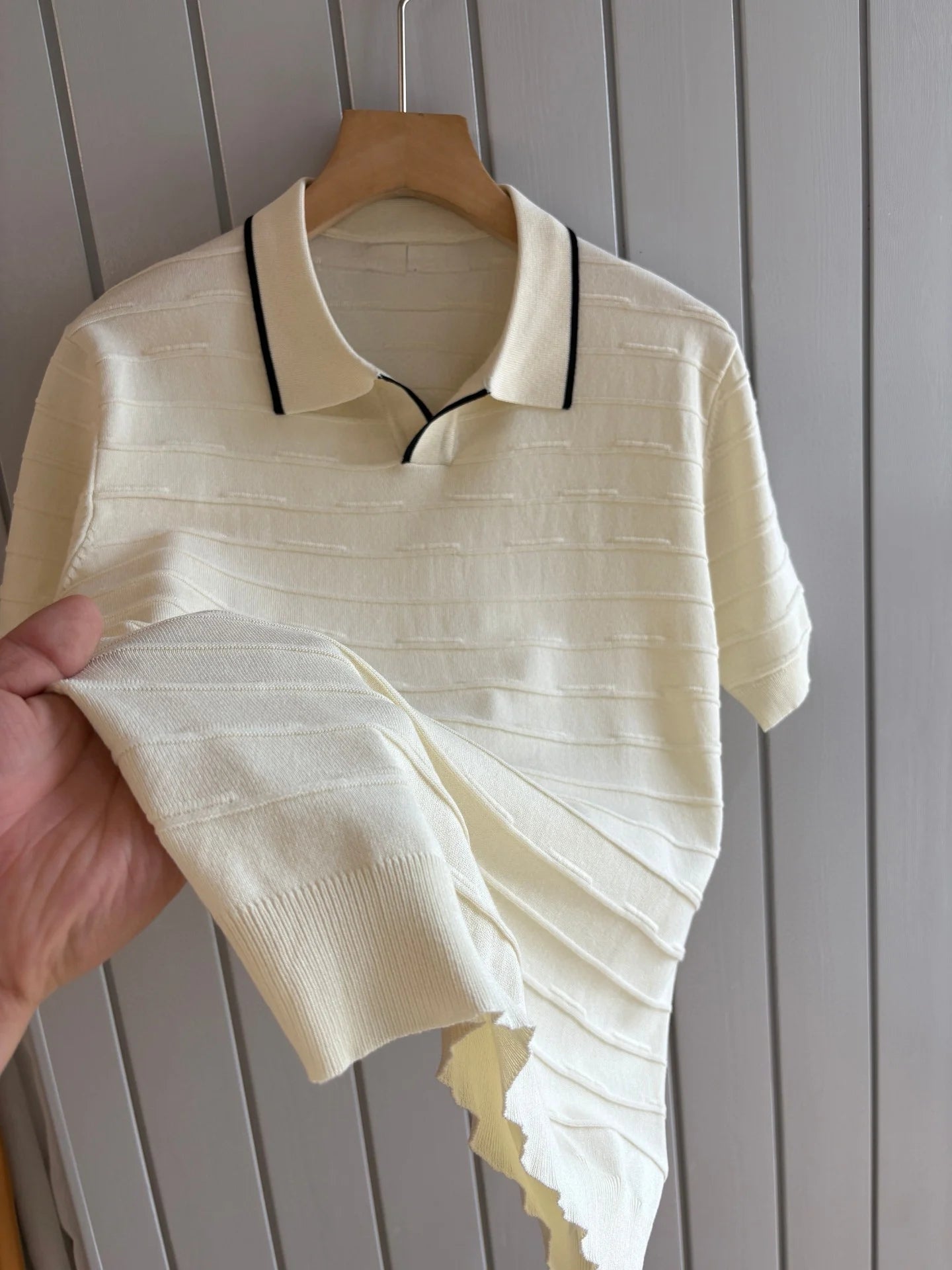 Italian style old money style light luxury summer goat velvet mulberry silk sea collar short sleeved business casual polo shirt