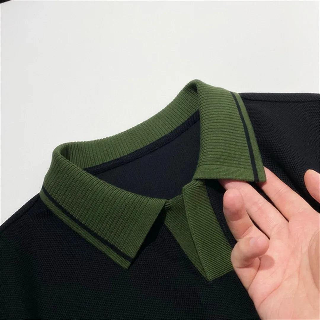 Contrast Color Design Business Casual 100% Cotton High Texture Lapel Short Sleeve T-Shirt Polo Shirt