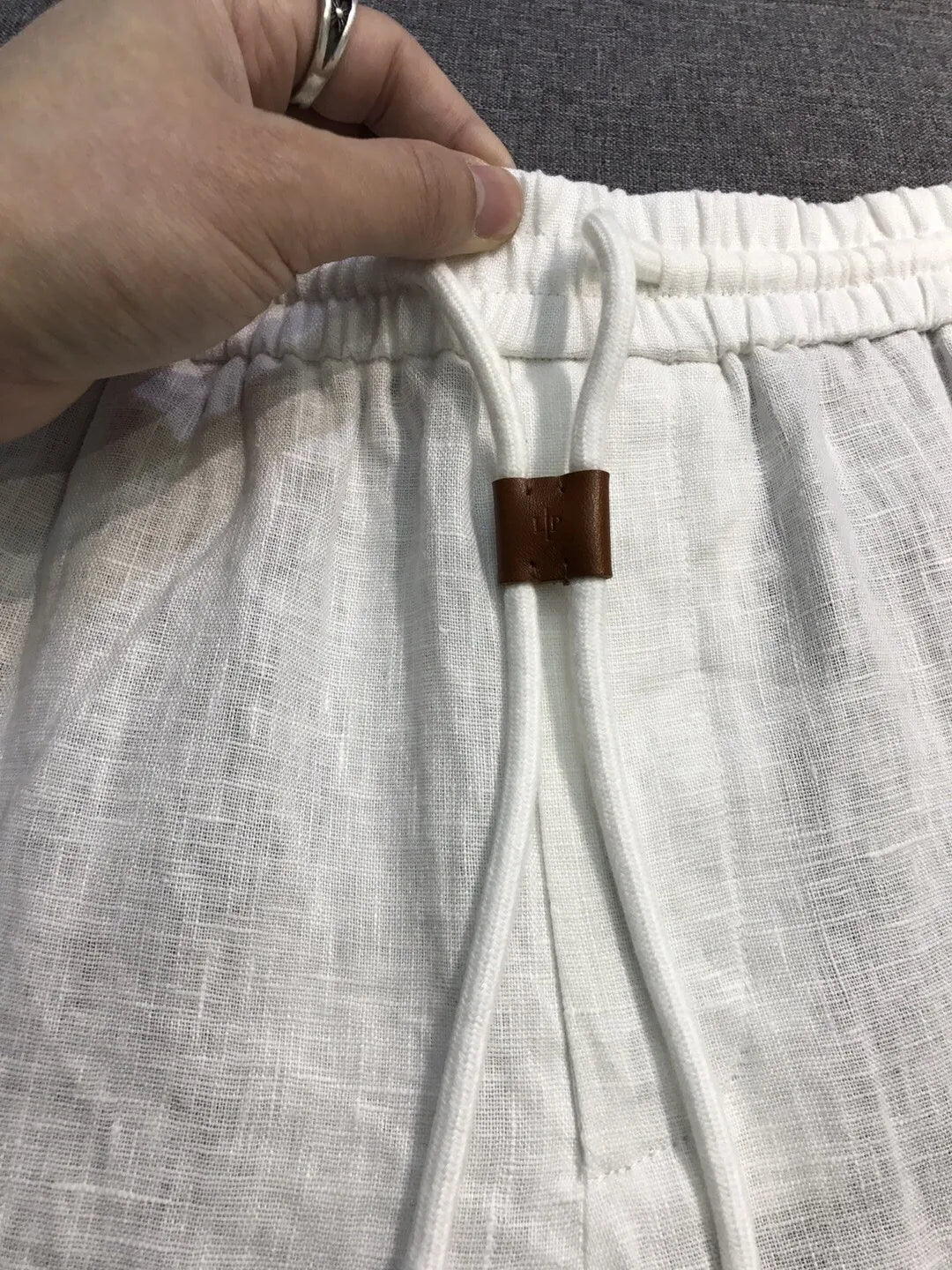 LP old money style light luxury summer pure linen elastic waist tied rope small straight leg casual pants
