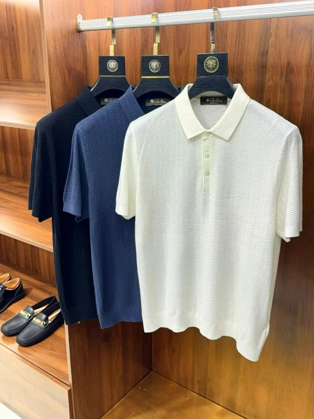 Italian LP light luxury men's clothing 25 summer high version mulberry silk mixed cashmere lapel short-sleeved casual polo shirt