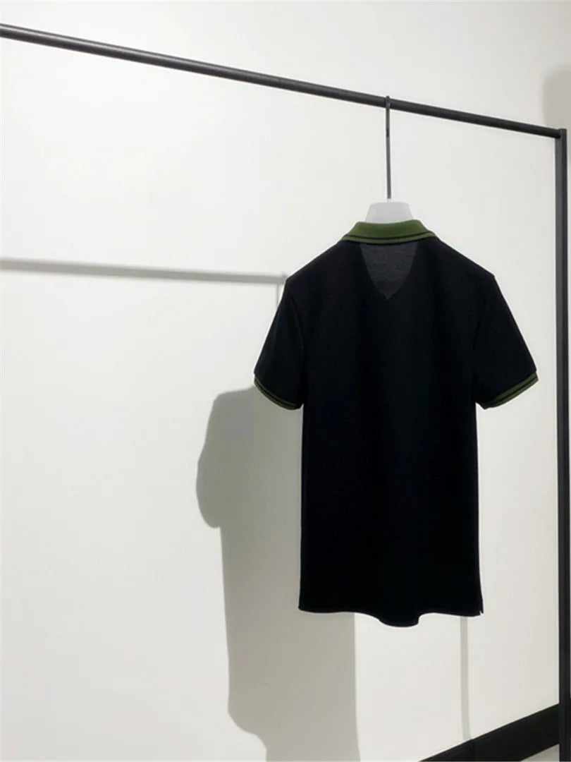 Contrast Color Design Business Casual 100% Cotton High Texture Lapel Short Sleeve T-Shirt Polo Shirt