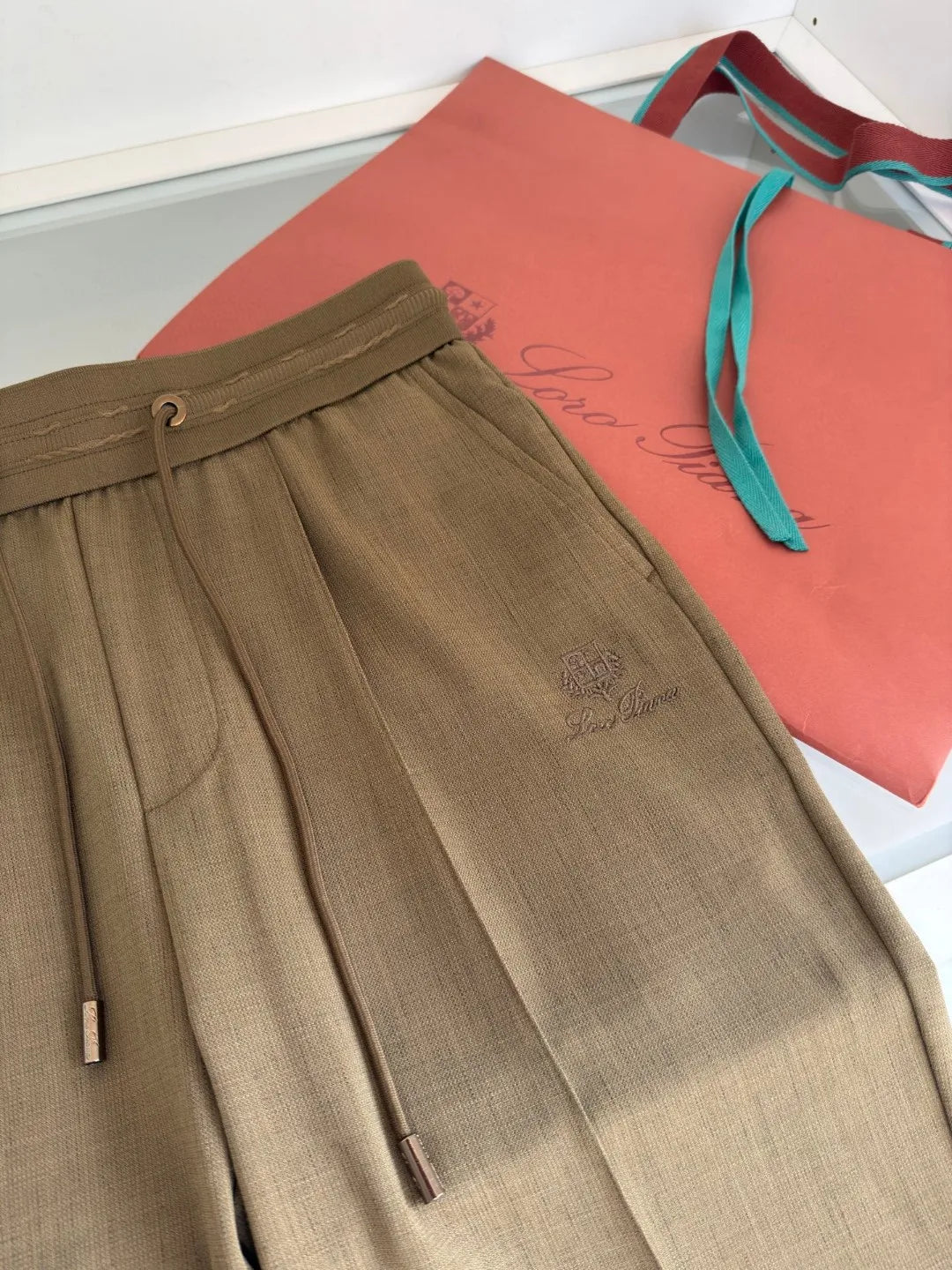 Italian LP European and American light luxury men's clothing summer linen Tencel elastic waist tether straight casual pants