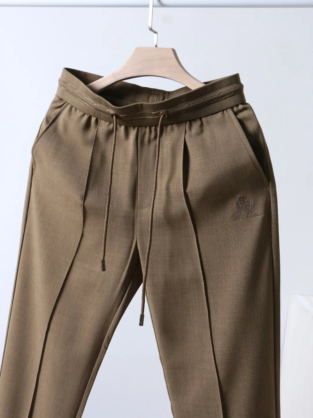 Italian LP European and American light luxury men's clothing, linen Tencel vertical elastic waist tether straight casual pants