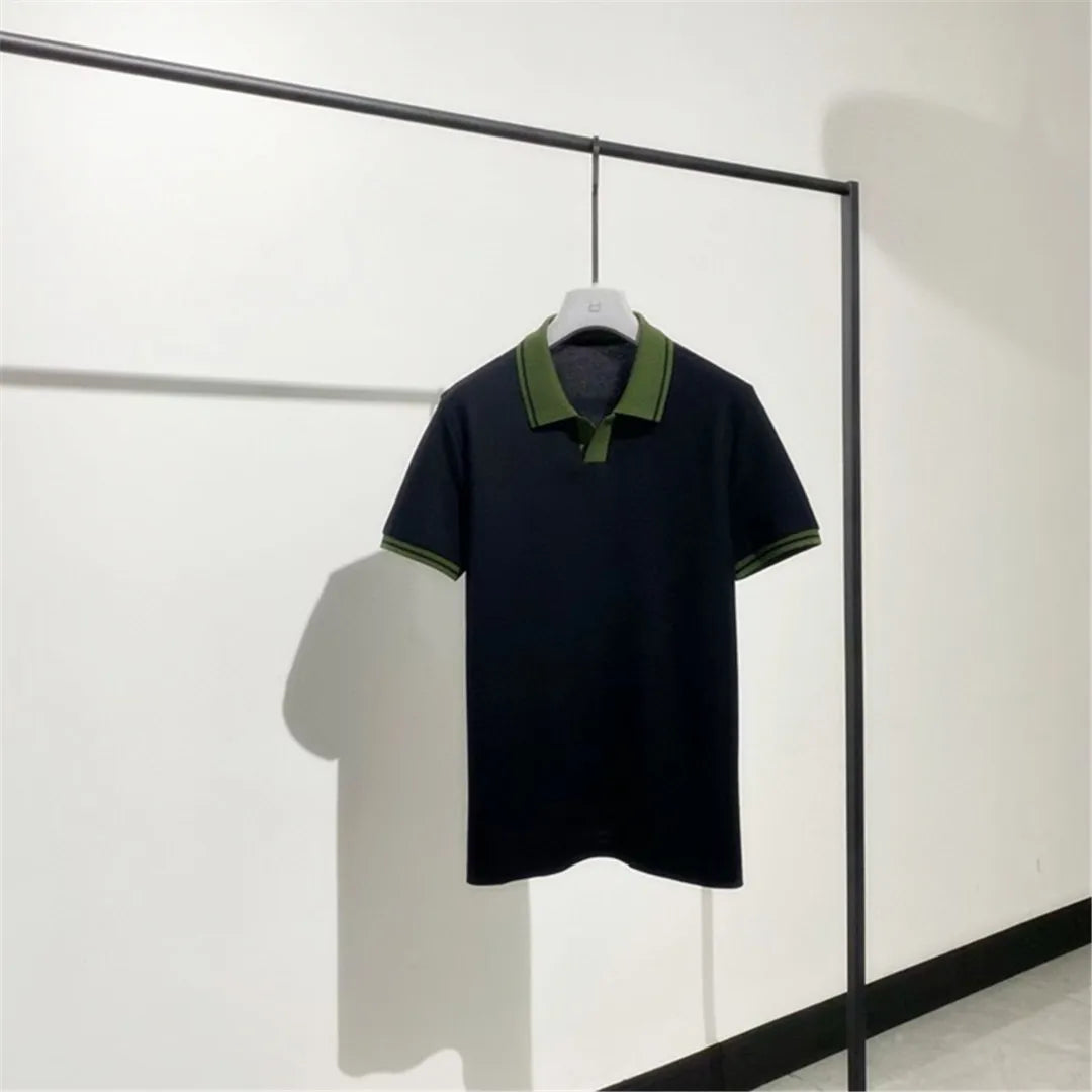 Contrast Color Design Business Casual 100% Cotton High Texture Lapel Short Sleeve T-Shirt Polo Shirt