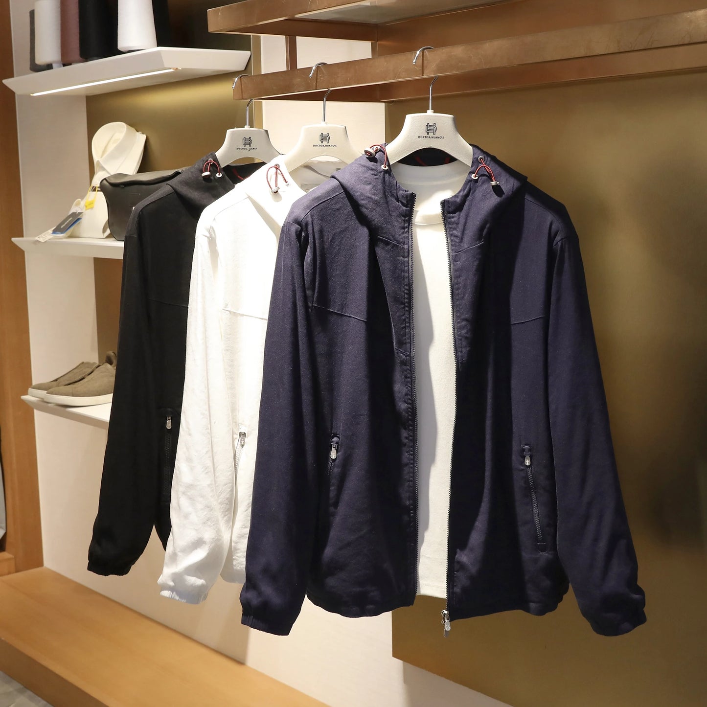 Spring and summer new men's high sense business leisure linen blend hooded jacket