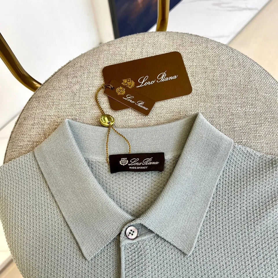 LP Italian style vintage style light luxury summer cotton blend knit lapel short sleeved casual polo shirt