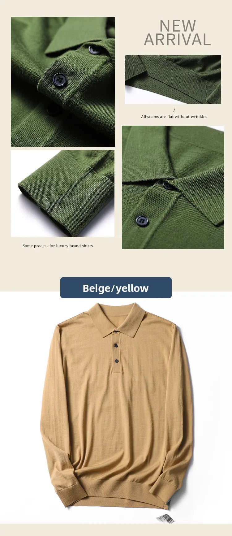 Spring Fashion Business Casual Wool Knitted Sweater Solid Color Long Sleeve POLO Shirt