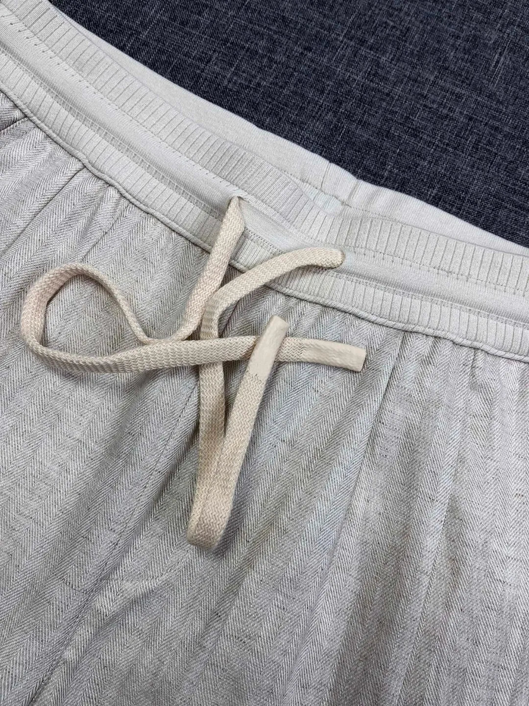Italian old money style European and American light luxury linen Tencel elastic waist tether straight casual pants