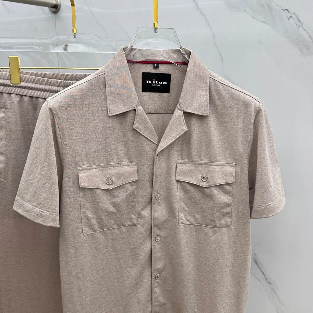 Italian kiton European and American light luxury men's clothing 25 summer lapel shirt jacket straight elastic pants casual suit