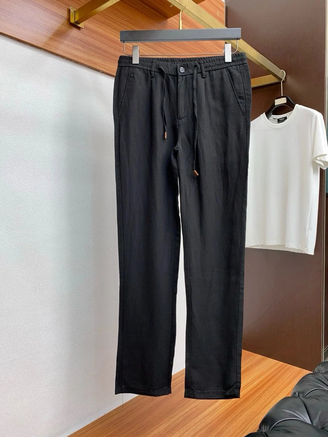 Italian LP old money style business minimalist elastic waist small straight tube linen casual pants