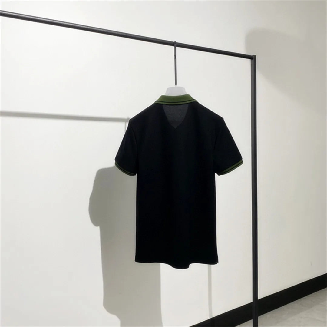 Contrast Color Design Business Casual 100% Cotton High Texture Lapel Short Sleeve T-Shirt Polo Shirt
