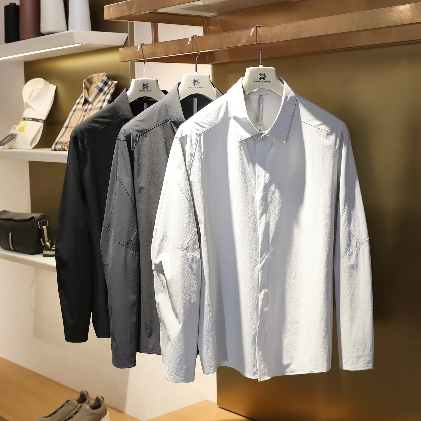 2025 summer new men's business and leisure outdoor quick-drying breathable high-elastic shirt light and thin long-sleeved shirt