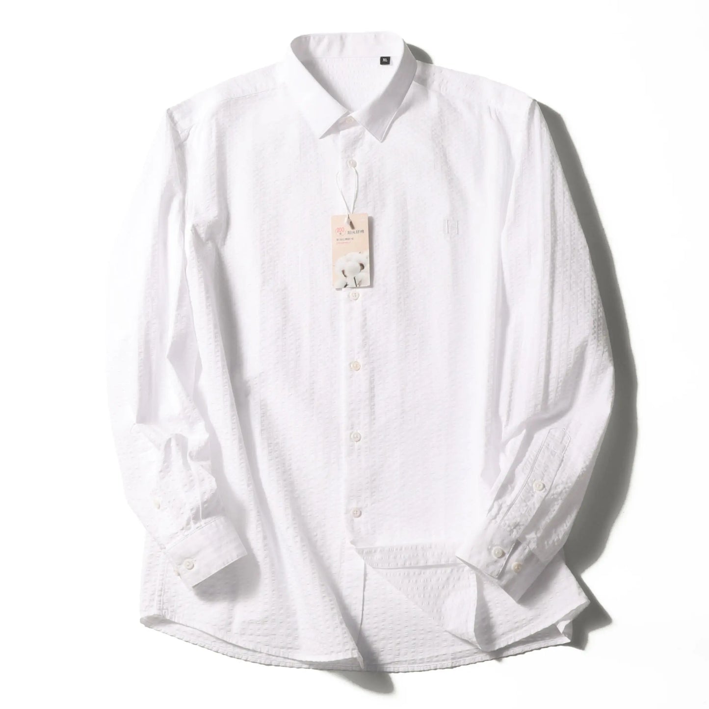2025 spring and summer new men's high-end white light luxury temperament seersucker cotton long-sleeved shirt 1035