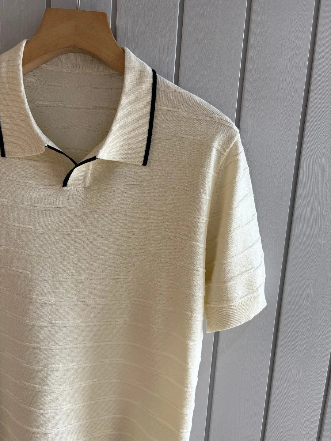 Italian style old money style light luxury summer goat velvet mulberry silk sea collar short sleeved business casual polo shirt