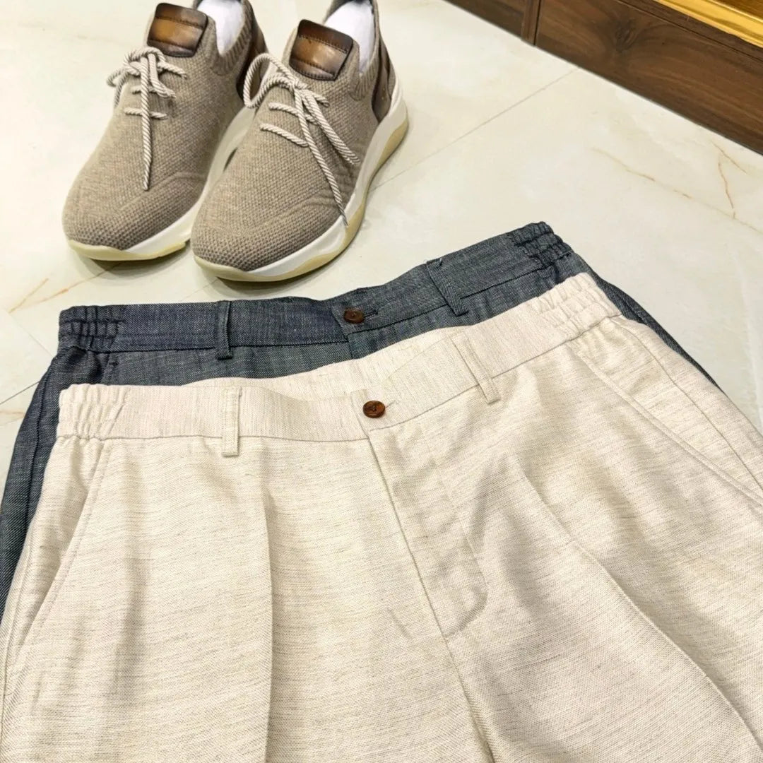 Italian LP light luxury men's clothing 25 summer linen mixed Tencel semi-elastic waist business casual pants