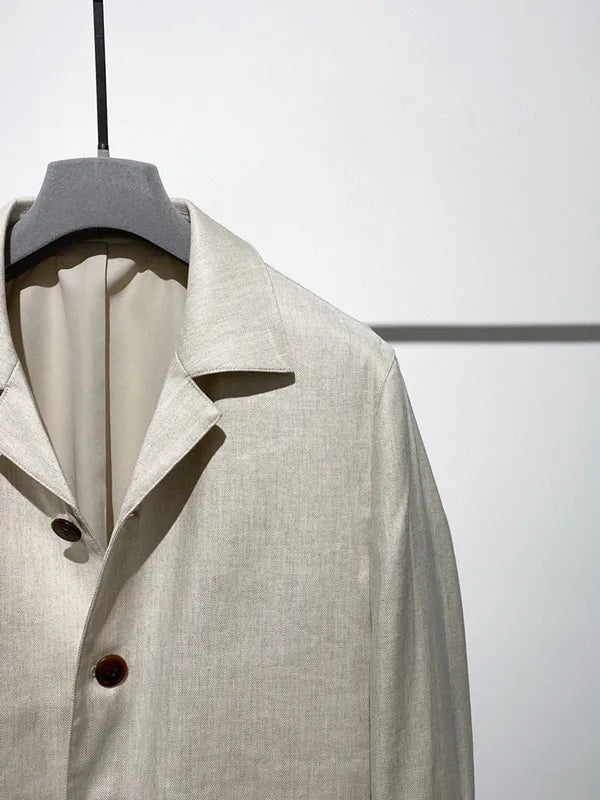Classic old money style, high-end skin-friendly texture, breathable lapel linen tooling jacket