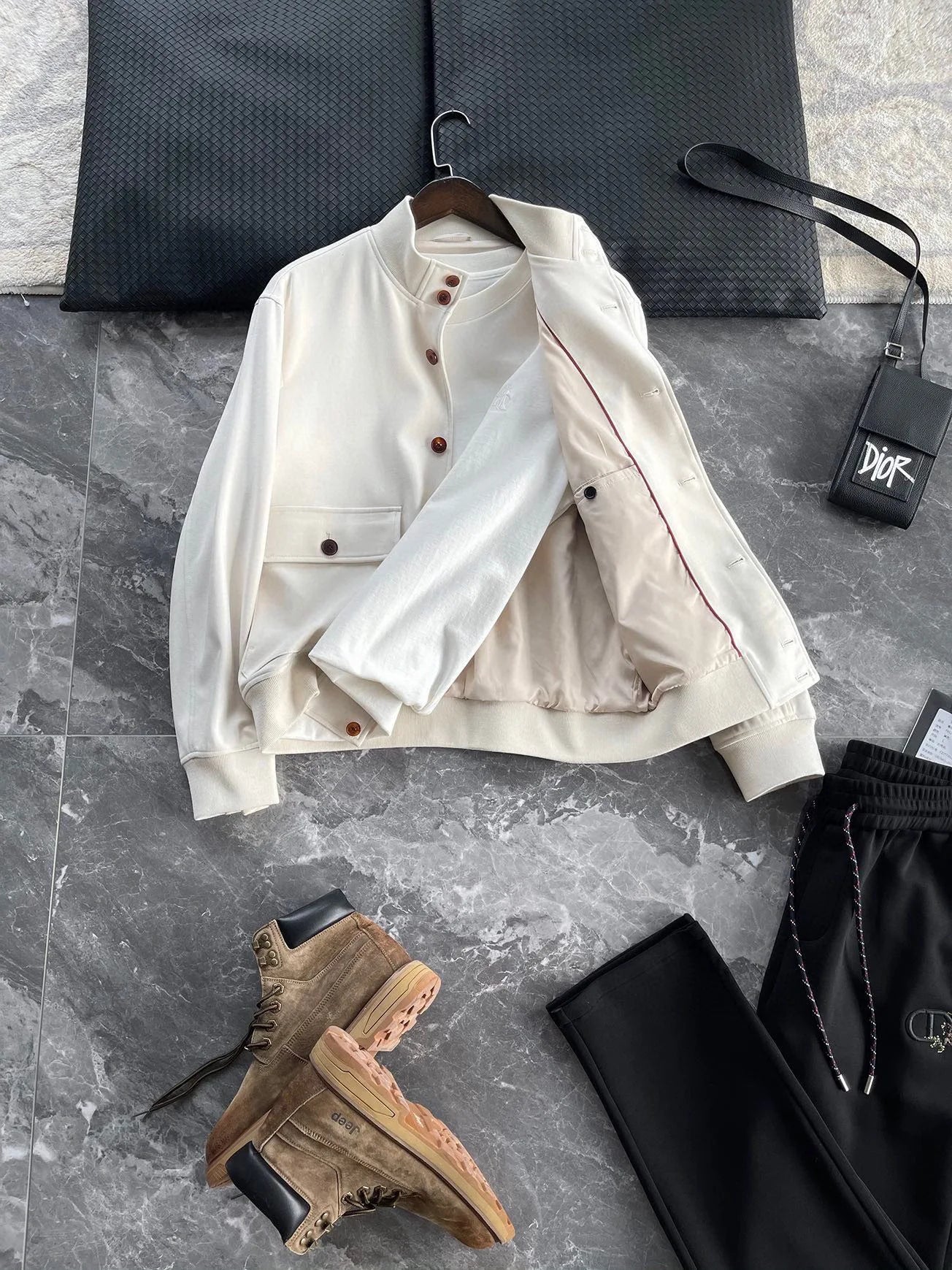 BC old money style, Lyocell wool, classic multi-pocket business casual stand-up collar jacket