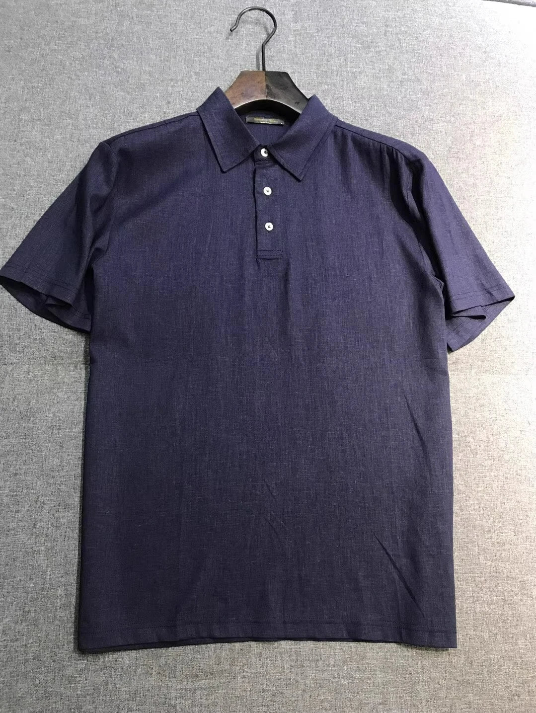 LP old money style high-quality summer collar short business casual linen polo shirt