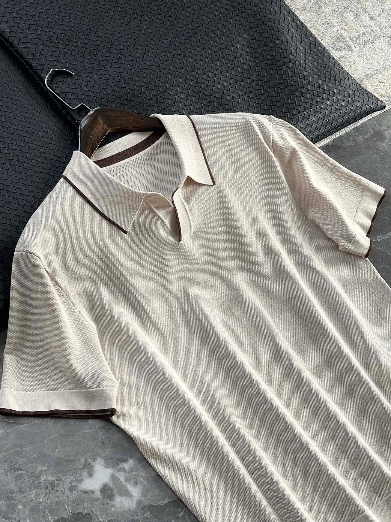 High-luxury business commuting, Lyocell + mulberry silk, simple elastic knitted casual lapel short-sleeved polo shirt