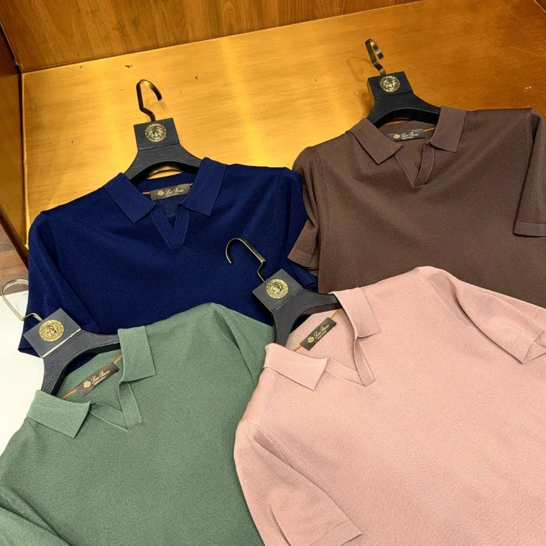 LP Italian old money style light luxury summer mulberry silk mixed Lyocell Haiou collar business casual short-sleeved polo shirt