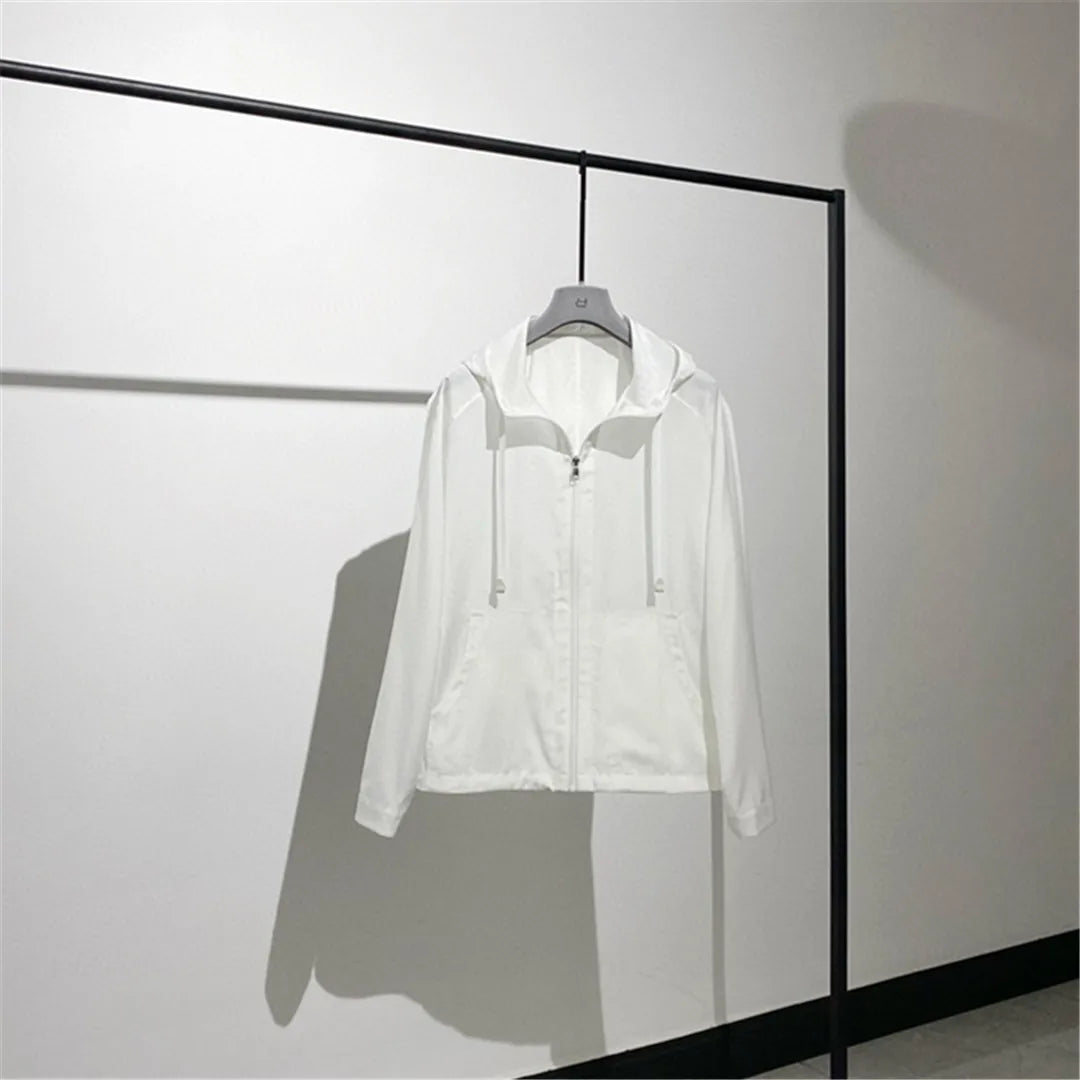 Simple and elegant premium light and breathable ultra-thin wool lyocell hooded sunscreen jacket jacket