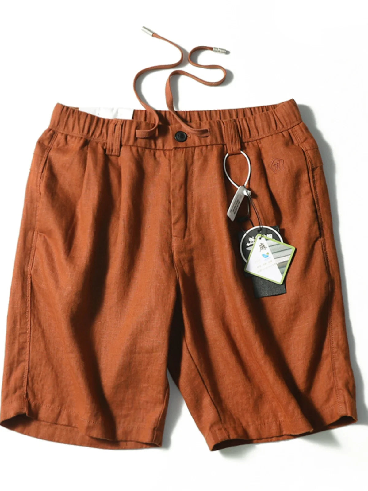 Linen shorts men's summer thin cool middle pants straight loose solid color Japanese retro casual five-point pants