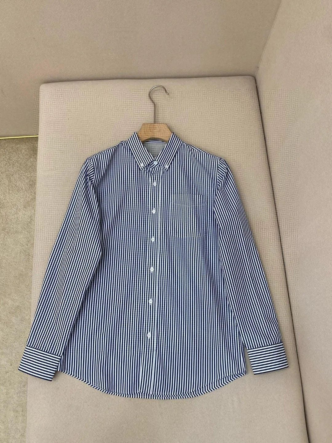 Italian old money style light luxury 25 summer pure cotton shirt business simple casual long sleeved striped shirt