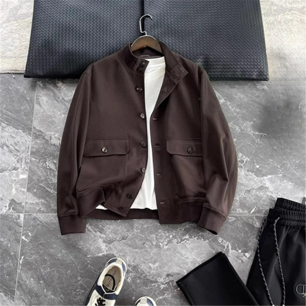 BC old money style, Lyocell wool, classic multi-pocket business casual stand-up collar jacket