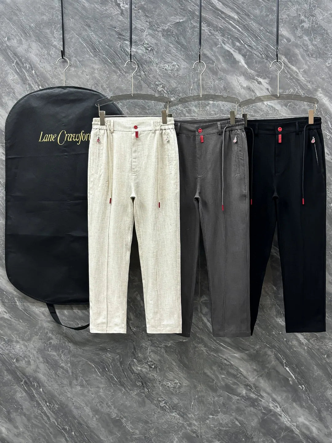 Kiton summer simple and versatile elastic waistband tied rope straight tube linen casual pants