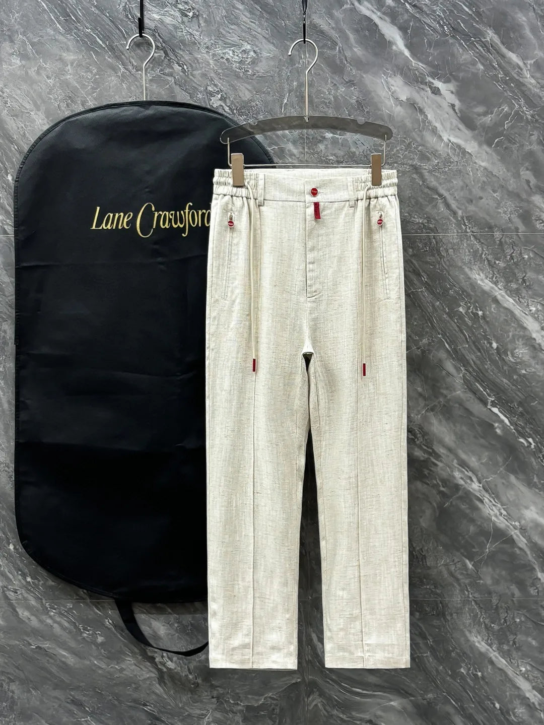 Kiton summer simple and versatile elastic waistband tied rope straight tube linen casual pants