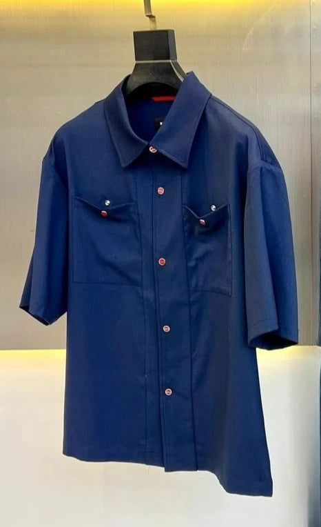 2025 summer new kiton men's lapel short-sleeved shirt simple fashion casual pants shirt set