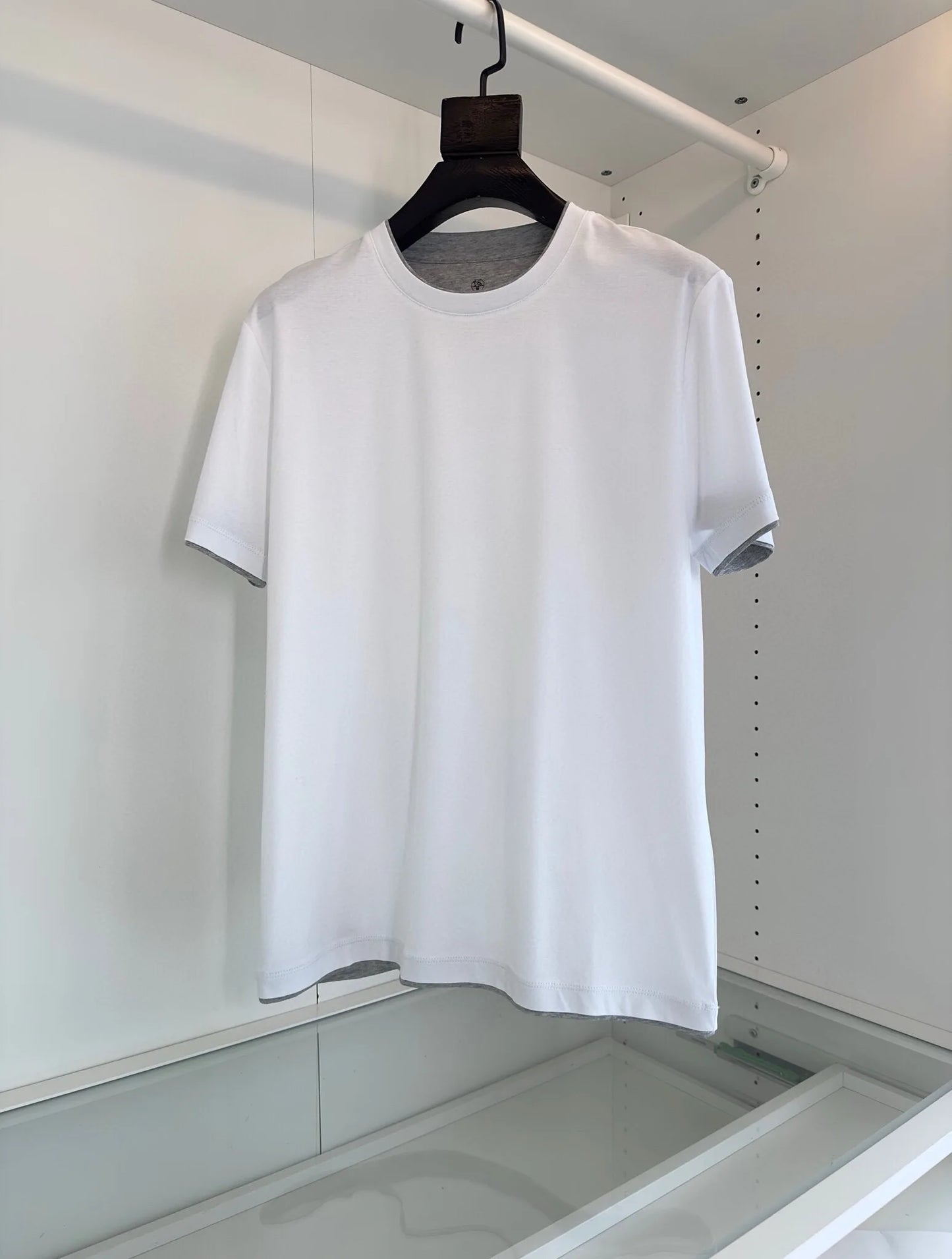 Italy BC men's clothing summer new crew neck bottoming shirt, fake two solid color old money style men's short-sleeved T-shirt