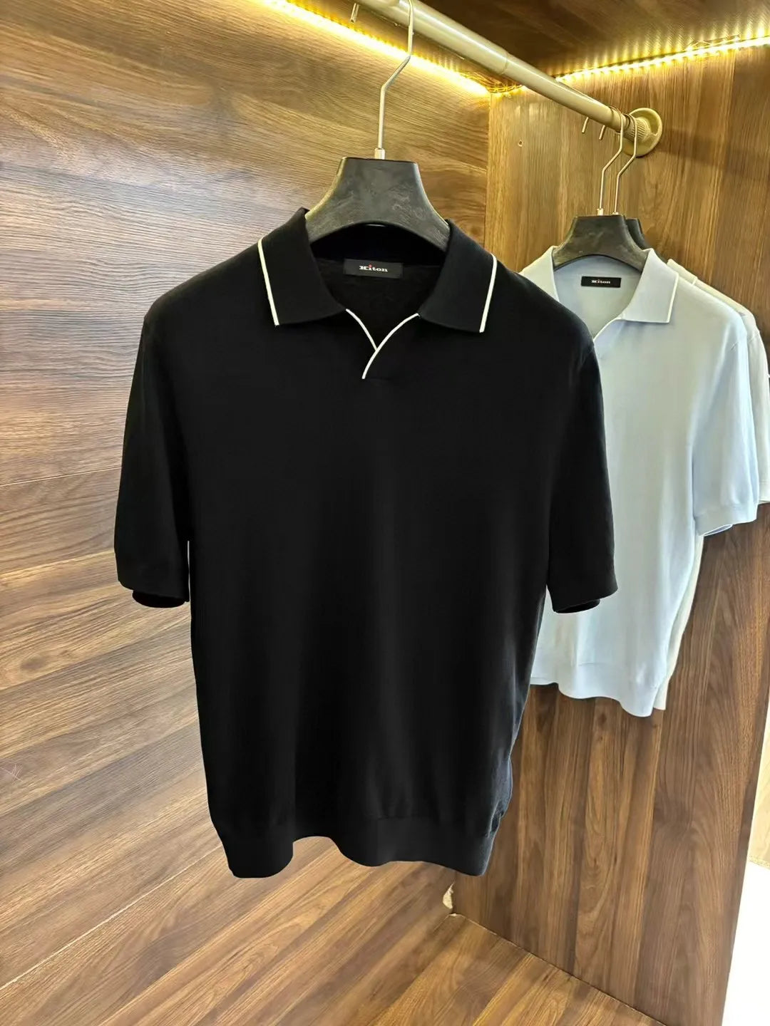 Italian kiton light luxury summer silk blended cotton spinning knitted Haiou collar short-sleeved polo shirt