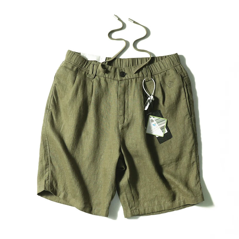 Linen shorts men's summer thin cool middle pants straight loose solid color Japanese retro casual five-point pants