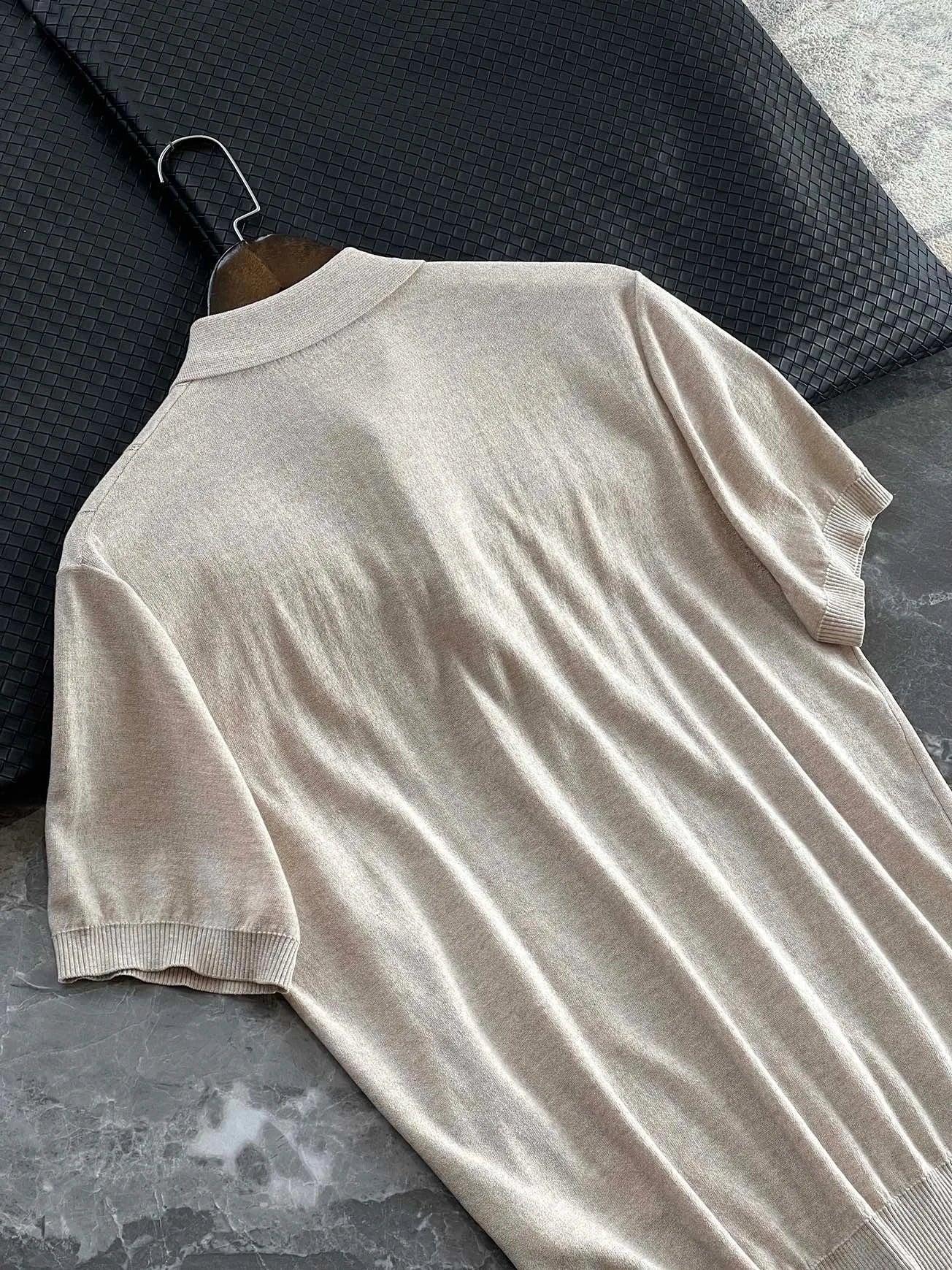 Low key and high texture, Lyocell wool blended LP knitted sweater casual lapel short-sleeved T-shirt polo shirt