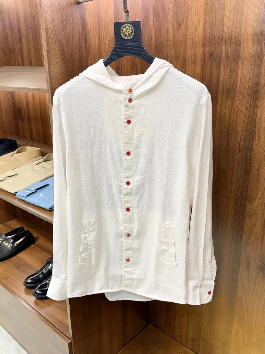 Italian Kiton Old Money Wind Summer High Version Pure Linen Windproof Sunscreen Casual Hooded Shirt Thin Jacket Men and Women