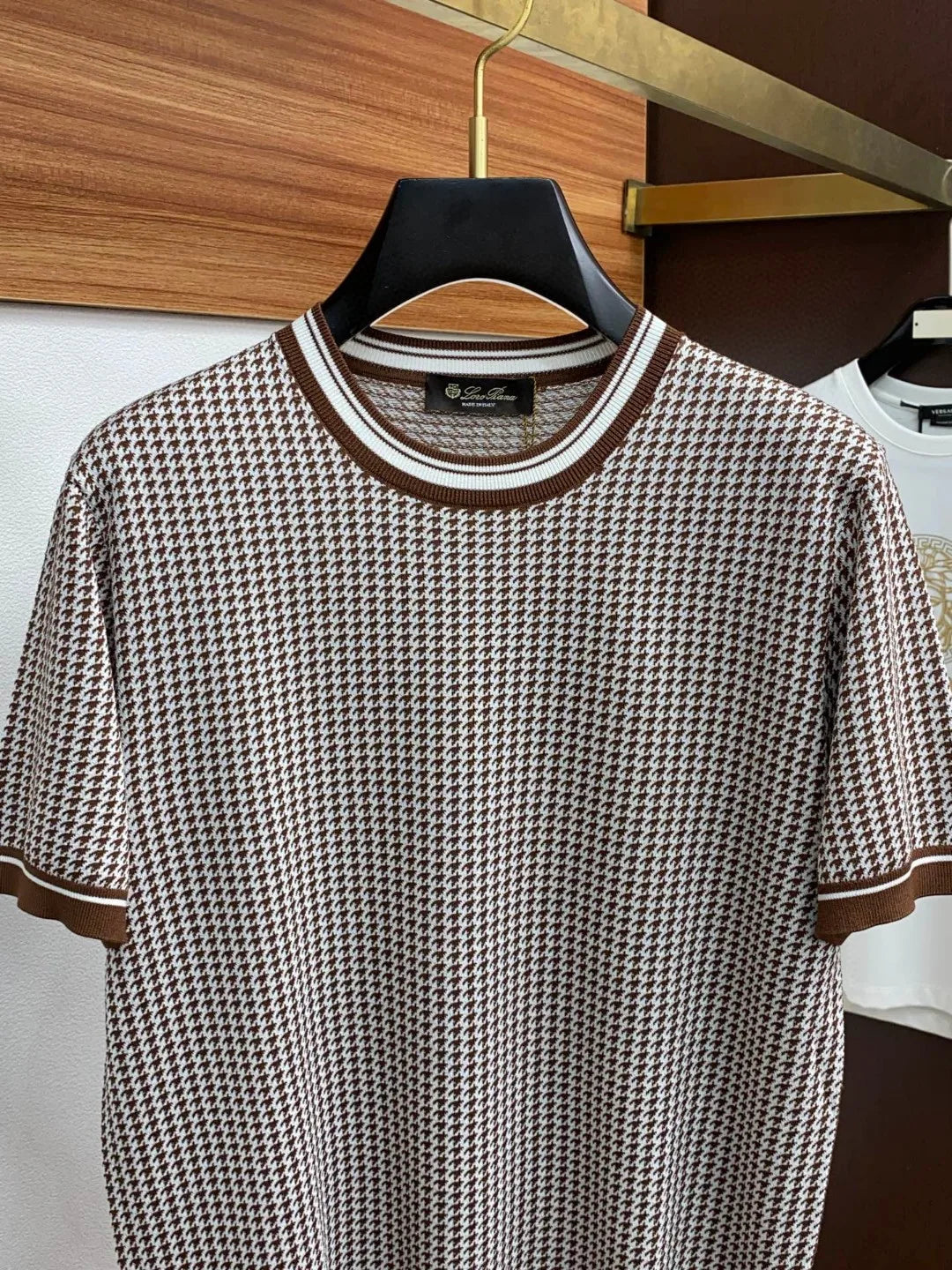 Italian LP Old Money Style 25 Spring/Summer Thousand Bird Pattern Knitted Cotton Blended Round Neck Casual Short Sleeve T-shirt